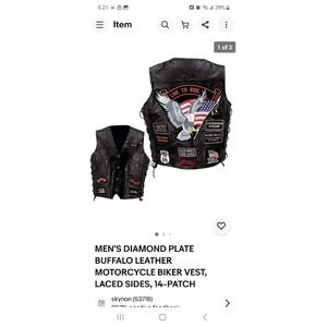 MEN'S DIAMOND PLATE BUFFALO LEATHER MOTORCYCLE BIKER VEST LACED SIDES 7X 7XL
